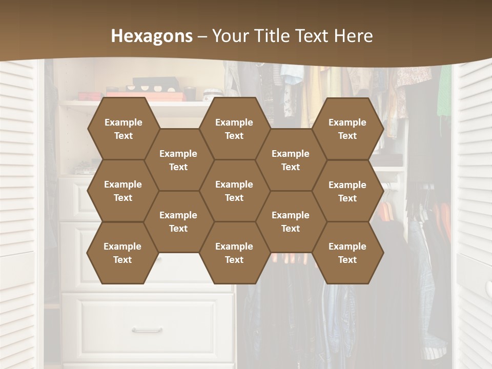 An Open Closet With Clothes And Baskets On It PowerPoint Template