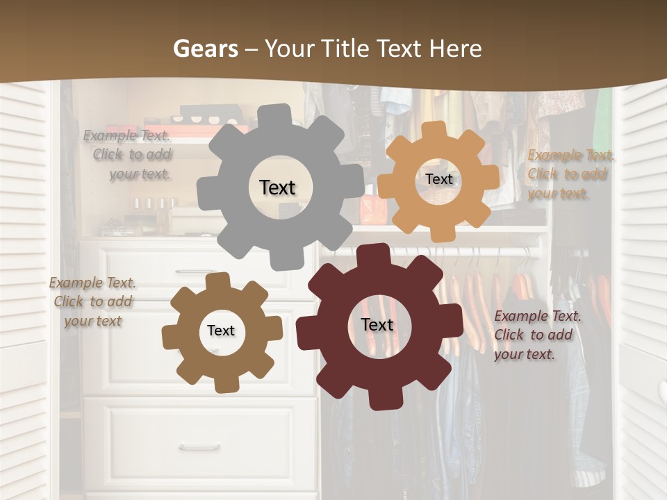 An Open Closet With Clothes And Baskets On It PowerPoint Template