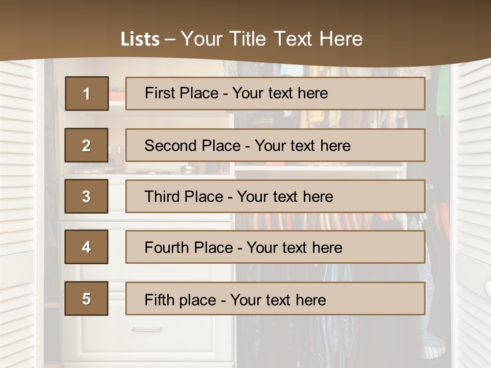 An Open Closet With Clothes And Baskets On It PowerPoint Template