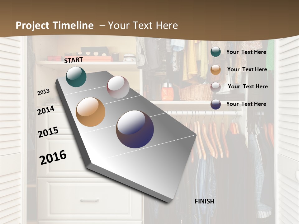 An Open Closet With Clothes And Baskets On It PowerPoint Template