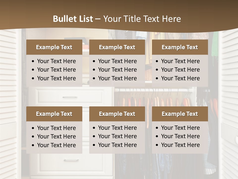 An Open Closet With Clothes And Baskets On It PowerPoint Template