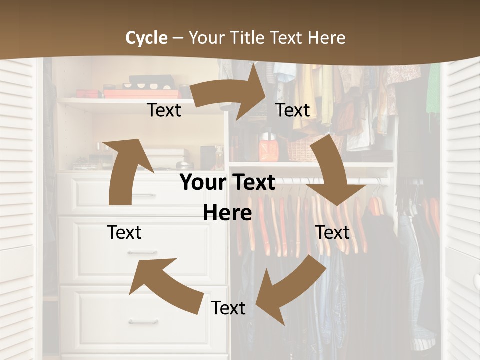 An Open Closet With Clothes And Baskets On It PowerPoint Template