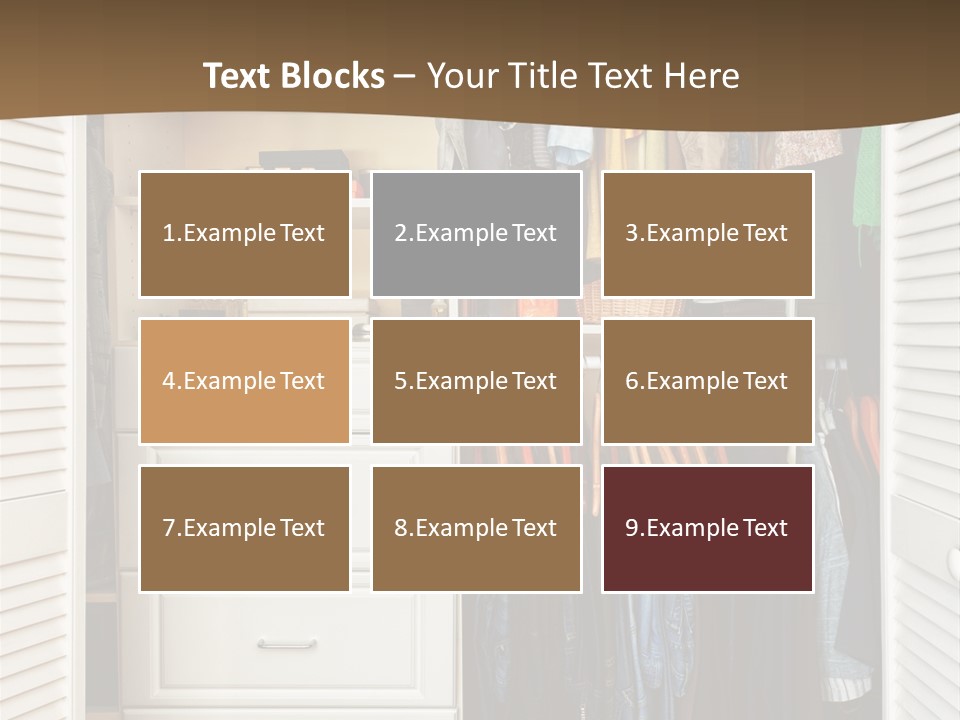 An Open Closet With Clothes And Baskets On It PowerPoint Template