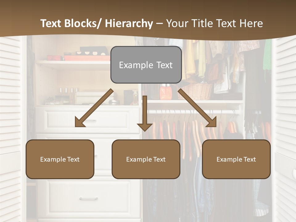 An Open Closet With Clothes And Baskets On It PowerPoint Template