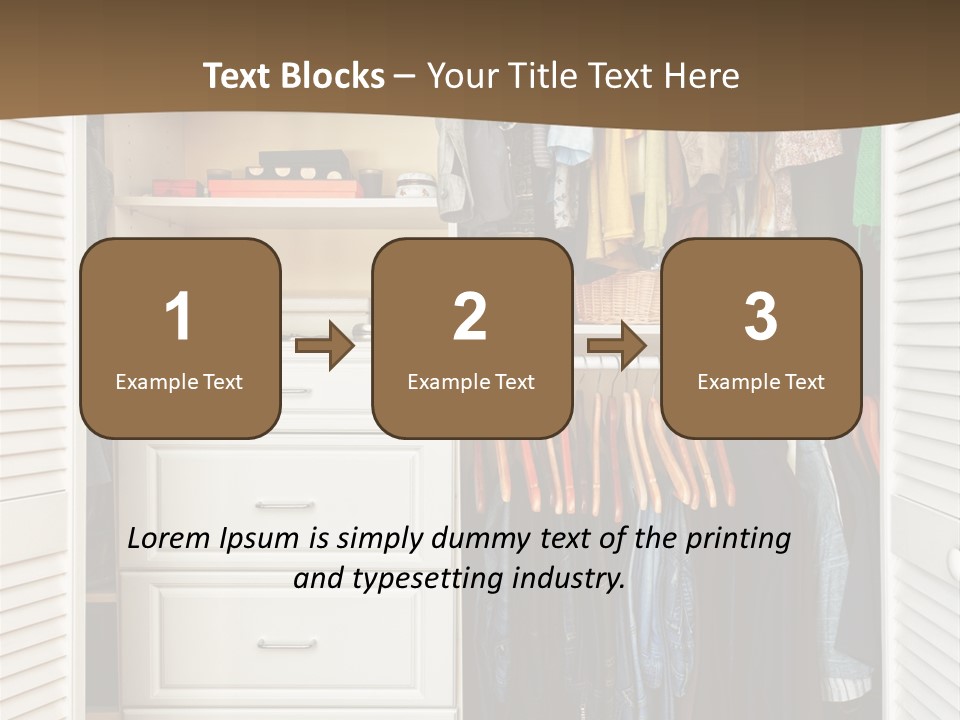 An Open Closet With Clothes And Baskets On It PowerPoint Template