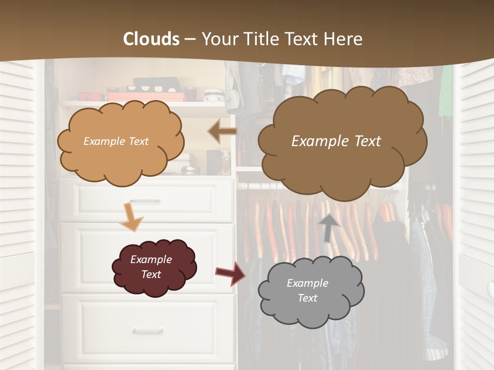 An Open Closet With Clothes And Baskets On It PowerPoint Template