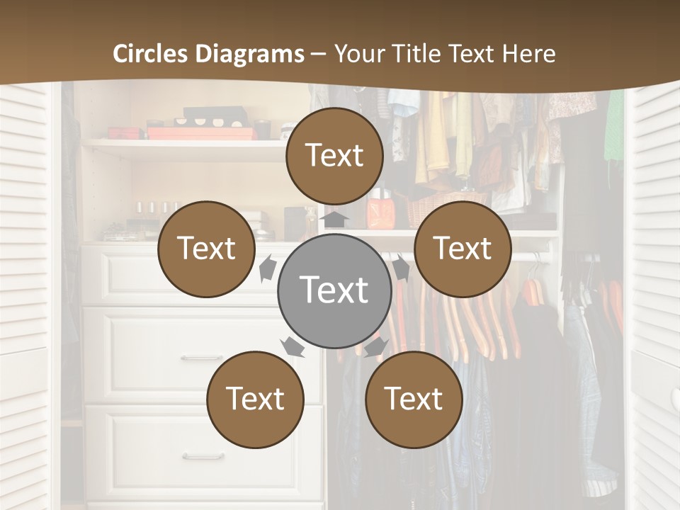 An Open Closet With Clothes And Baskets On It PowerPoint Template