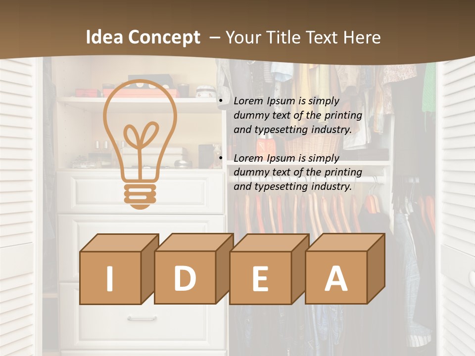 An Open Closet With Clothes And Baskets On It PowerPoint Template