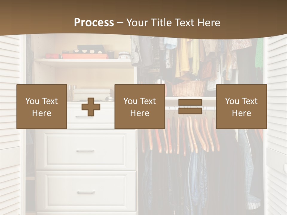 An Open Closet With Clothes And Baskets On It PowerPoint Template