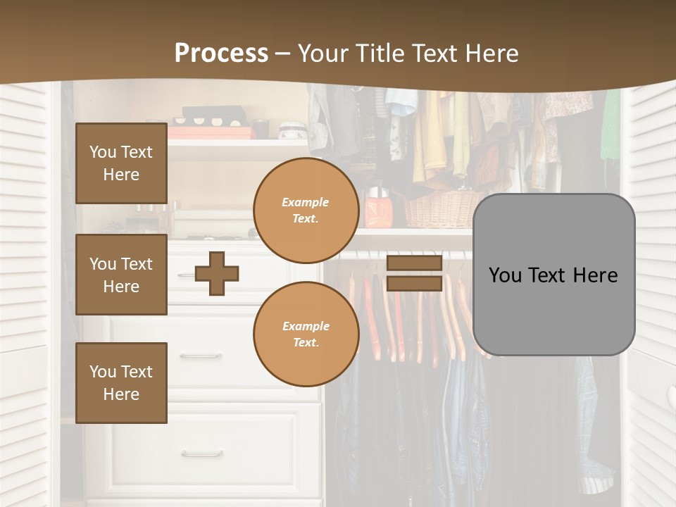 An Open Closet With Clothes And Baskets On It PowerPoint Template