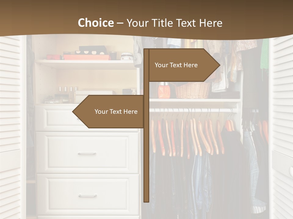 An Open Closet With Clothes And Baskets On It PowerPoint Template