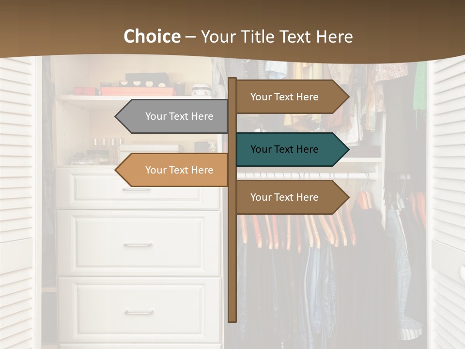 An Open Closet With Clothes And Baskets On It PowerPoint Template