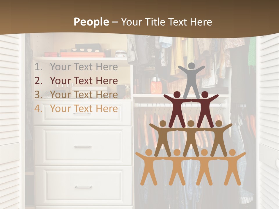An Open Closet With Clothes And Baskets On It PowerPoint Template