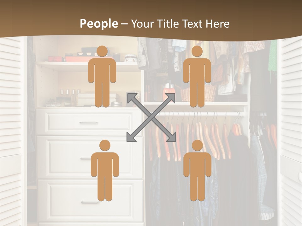 An Open Closet With Clothes And Baskets On It PowerPoint Template
