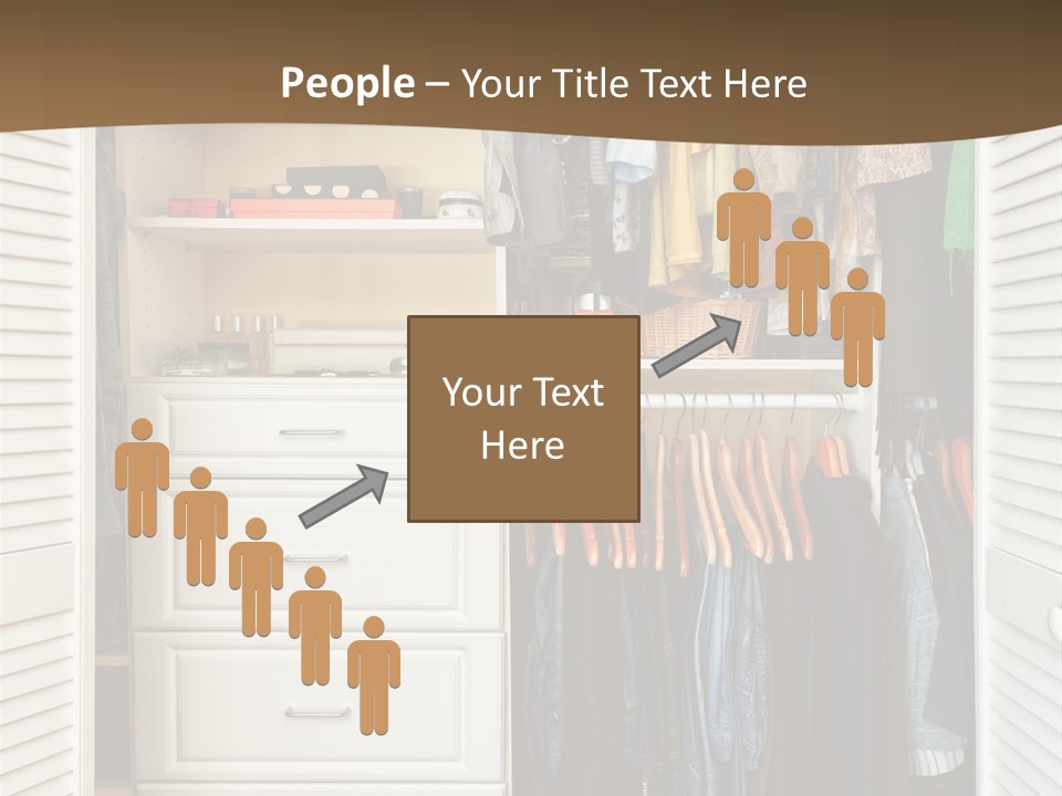 An Open Closet With Clothes And Baskets On It PowerPoint Template