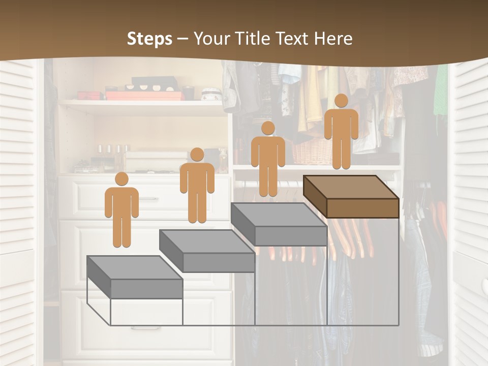 An Open Closet With Clothes And Baskets On It PowerPoint Template