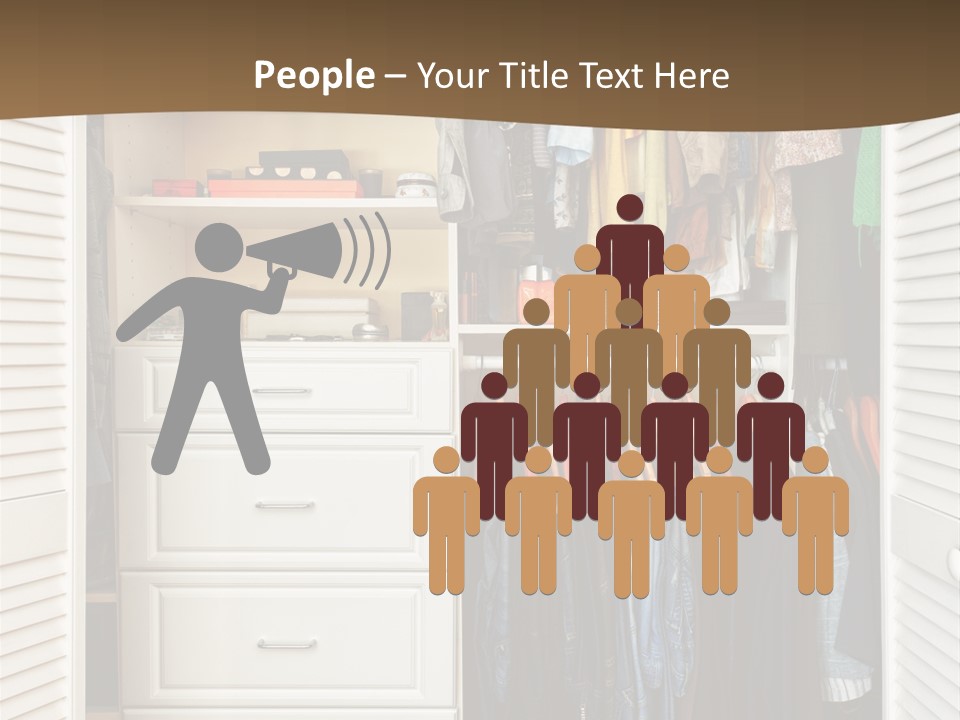 An Open Closet With Clothes And Baskets On It PowerPoint Template