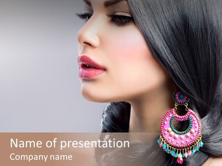 Pink Woman Hairstyle PowerPoint Template