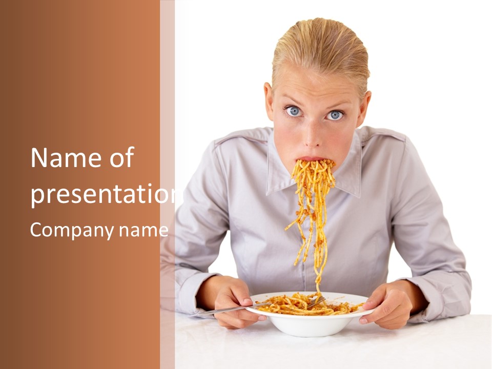 A Woman Is Eating Spaghetti From A Bowl PowerPoint Template