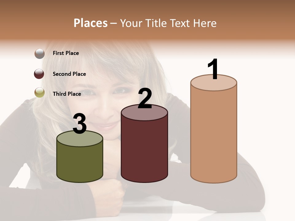 A Woman Sitting At A Table With Her Hand On Her Chin PowerPoint Template