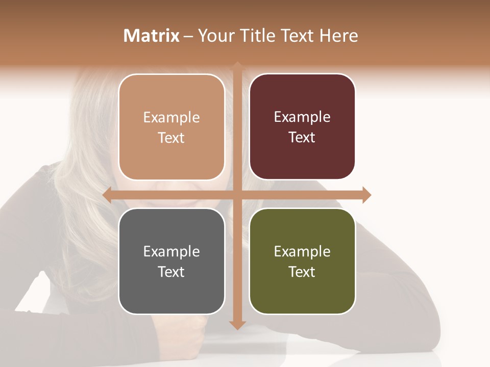 A Woman Sitting At A Table With Her Hand On Her Chin PowerPoint Template