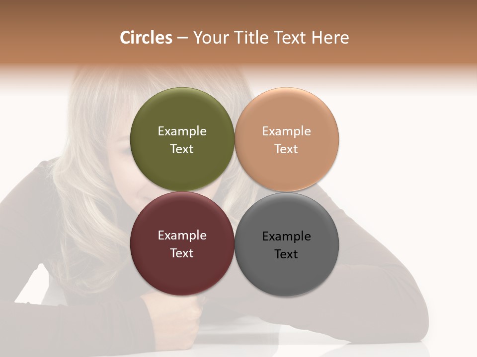 A Woman Sitting At A Table With Her Hand On Her Chin PowerPoint Template