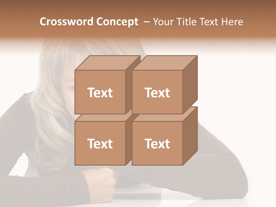 A Woman Sitting At A Table With Her Hand On Her Chin PowerPoint Template