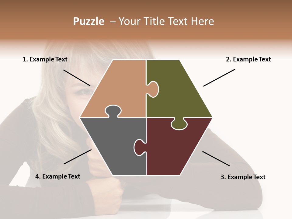 A Woman Sitting At A Table With Her Hand On Her Chin PowerPoint Template