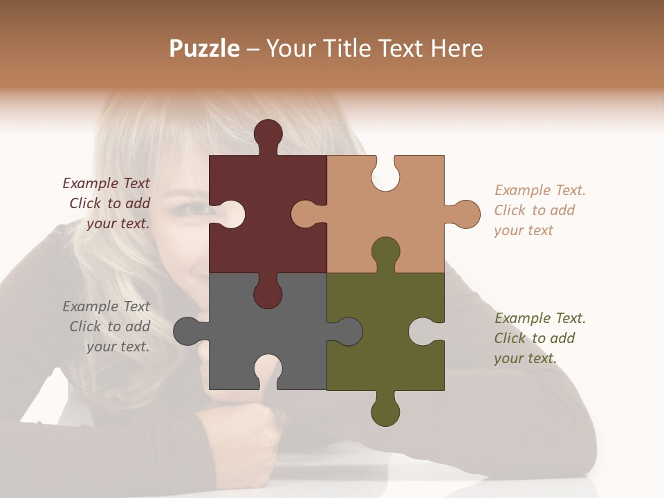 A Woman Sitting At A Table With Her Hand On Her Chin PowerPoint Template