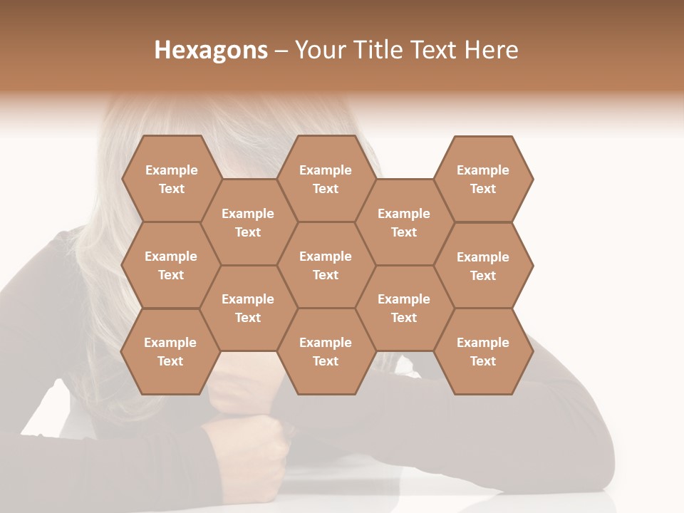 A Woman Sitting At A Table With Her Hand On Her Chin PowerPoint Template