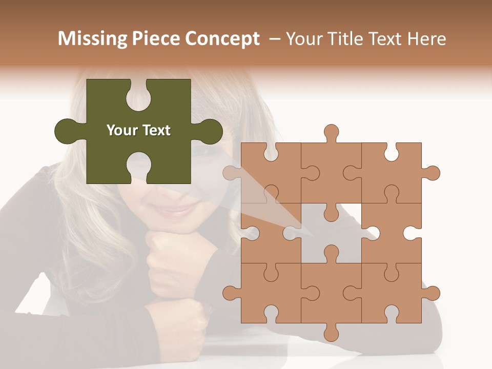 A Woman Sitting At A Table With Her Hand On Her Chin PowerPoint Template