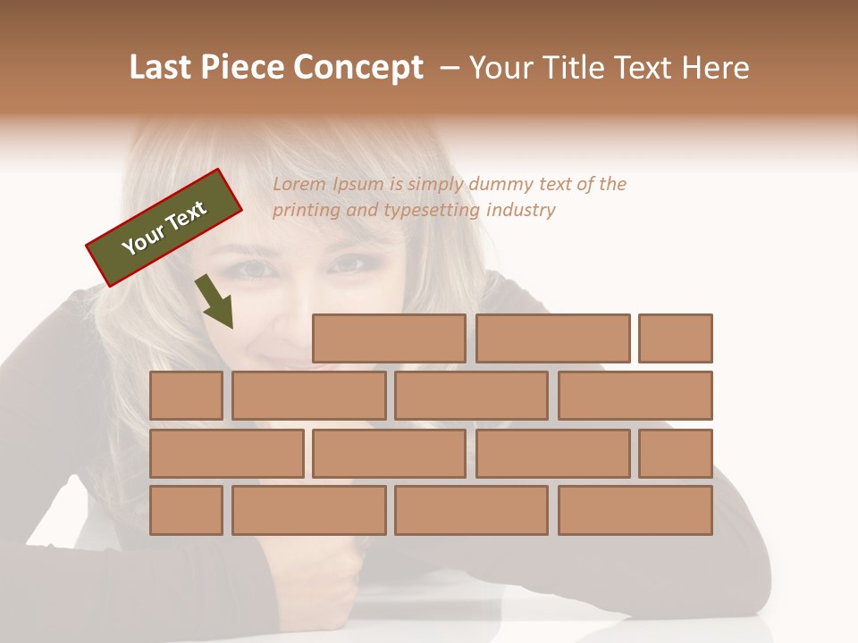 A Woman Sitting At A Table With Her Hand On Her Chin PowerPoint Template