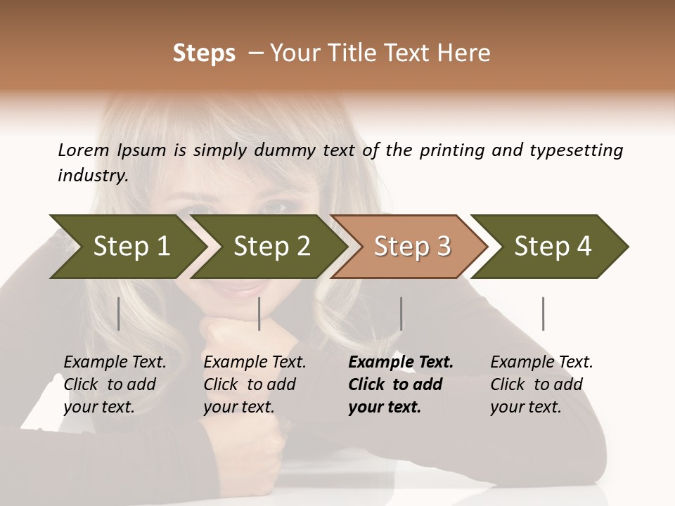 A Woman Sitting At A Table With Her Hand On Her Chin PowerPoint Template