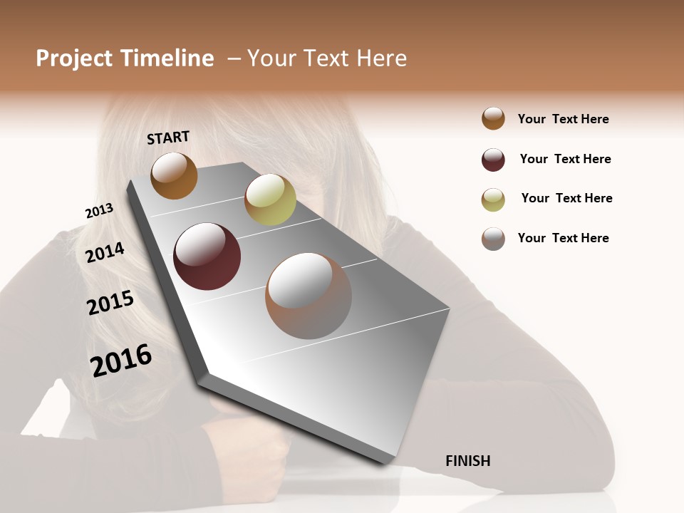 A Woman Sitting At A Table With Her Hand On Her Chin PowerPoint Template