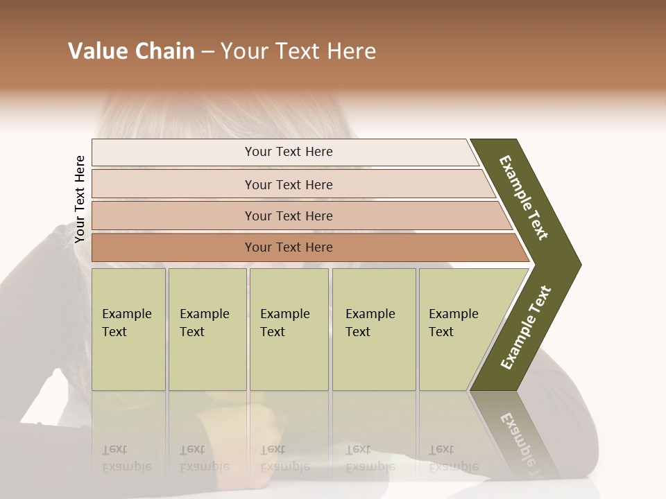 A Woman Sitting At A Table With Her Hand On Her Chin PowerPoint Template
