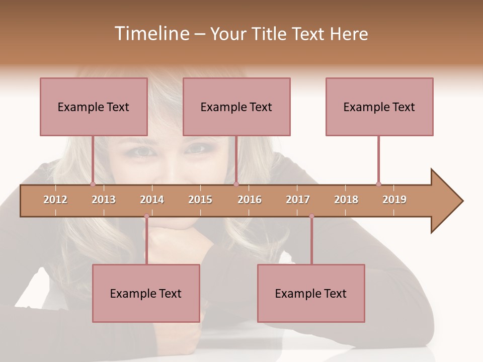 A Woman Sitting At A Table With Her Hand On Her Chin PowerPoint Template
