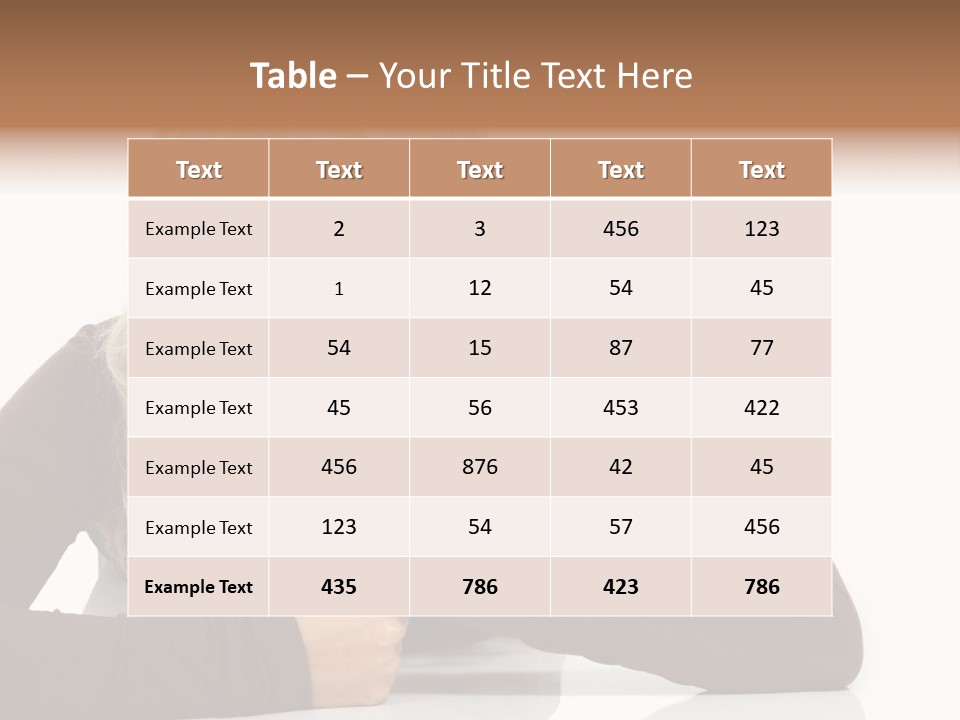 A Woman Sitting At A Table With Her Hand On Her Chin PowerPoint Template