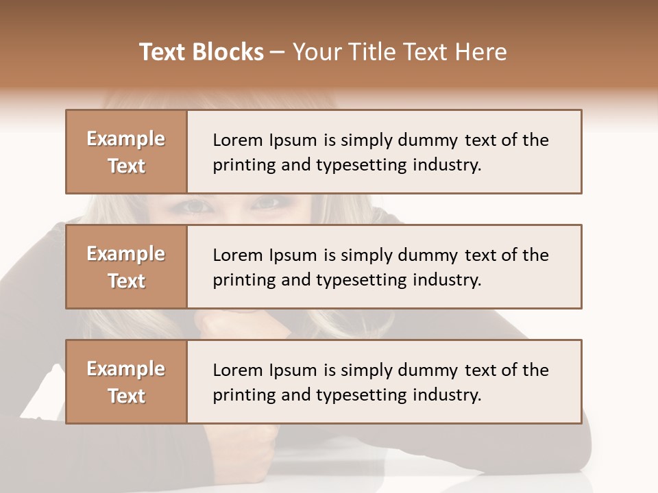 A Woman Sitting At A Table With Her Hand On Her Chin PowerPoint Template