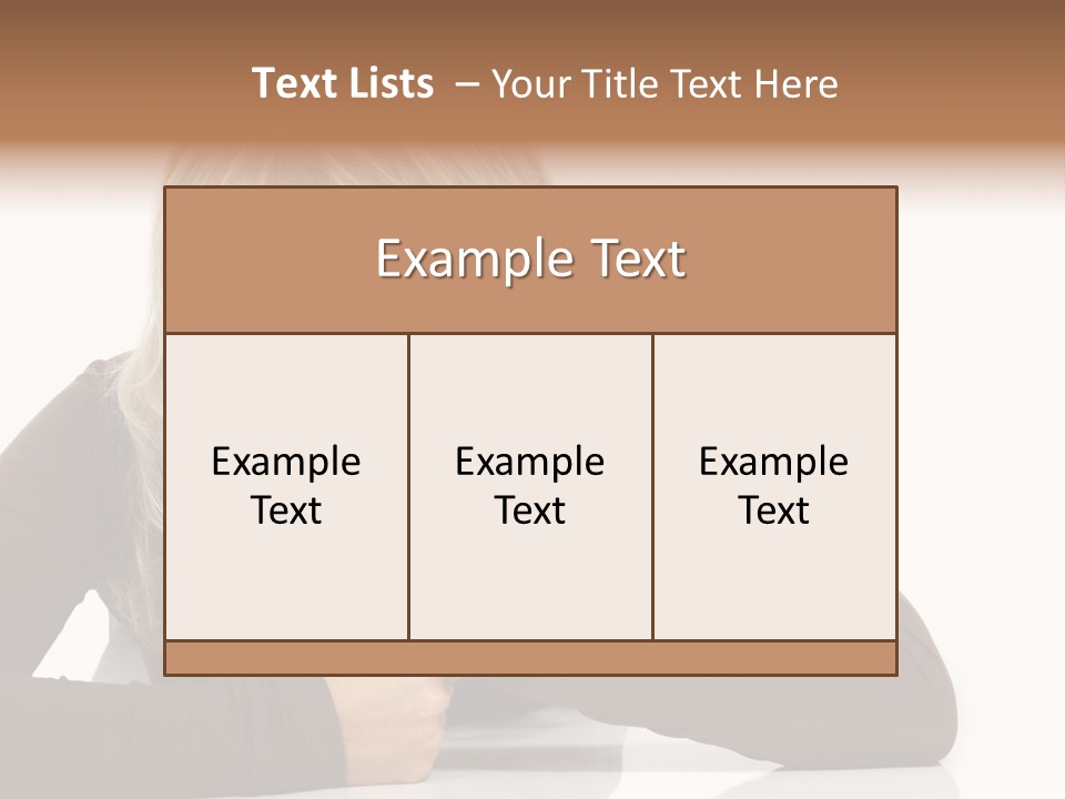 A Woman Sitting At A Table With Her Hand On Her Chin PowerPoint Template
