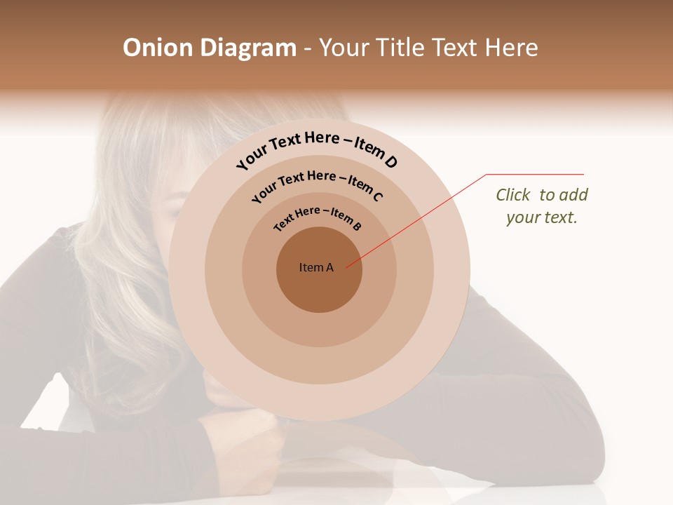 A Woman Sitting At A Table With Her Hand On Her Chin PowerPoint Template