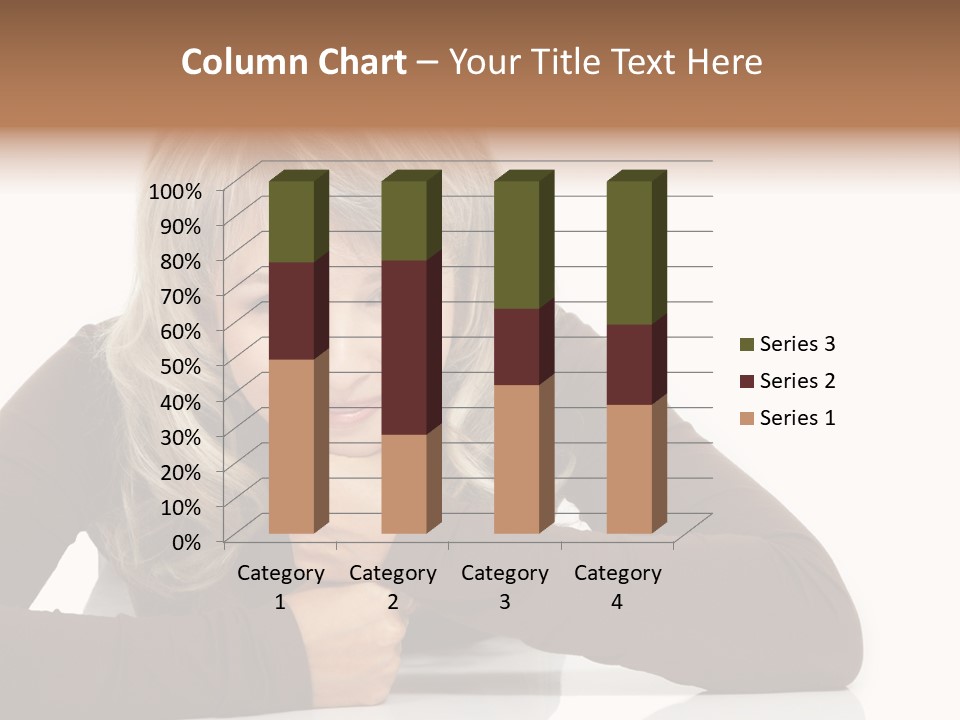 A Woman Sitting At A Table With Her Hand On Her Chin PowerPoint Template