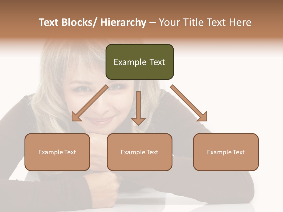 A Woman Sitting At A Table With Her Hand On Her Chin PowerPoint Template