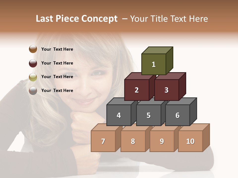 A Woman Sitting At A Table With Her Hand On Her Chin PowerPoint Template