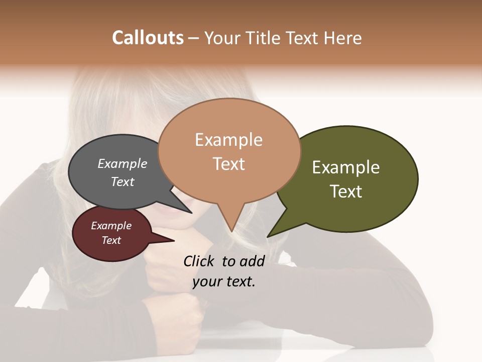 A Woman Sitting At A Table With Her Hand On Her Chin PowerPoint Template