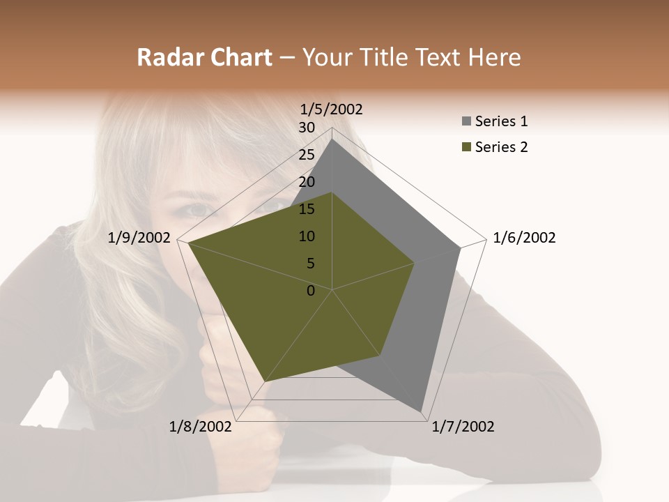 A Woman Sitting At A Table With Her Hand On Her Chin PowerPoint Template