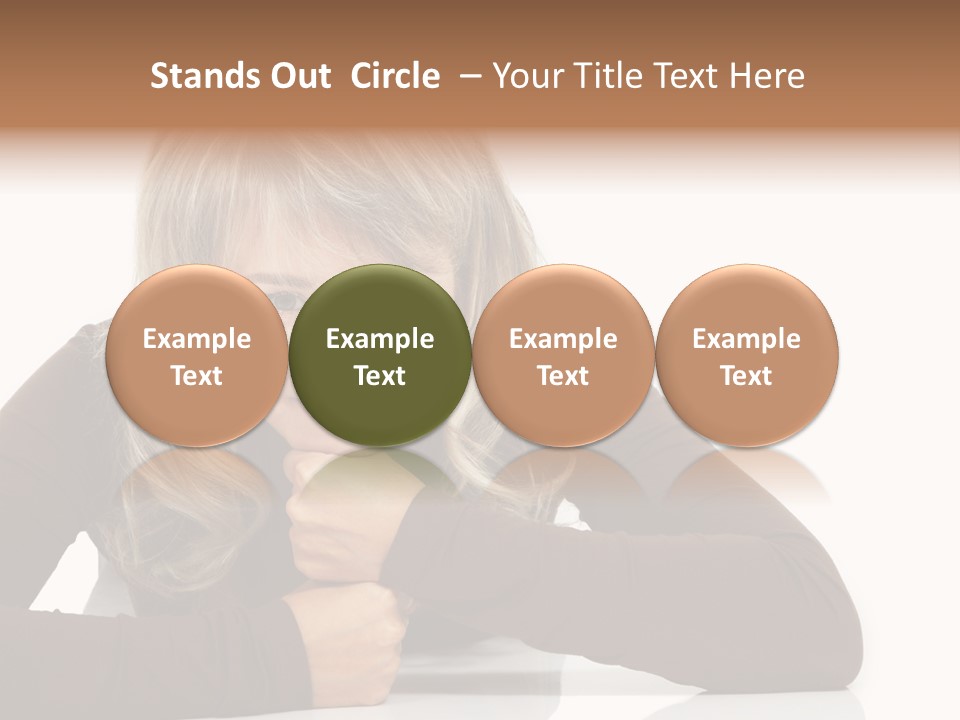 A Woman Sitting At A Table With Her Hand On Her Chin PowerPoint Template