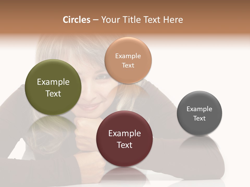 A Woman Sitting At A Table With Her Hand On Her Chin PowerPoint Template