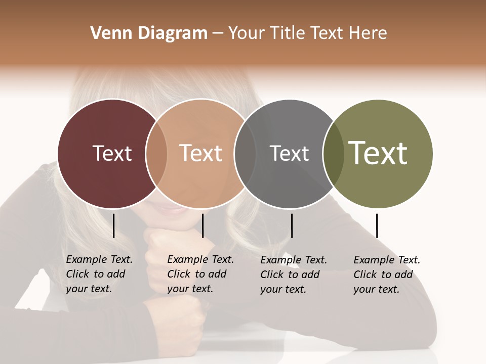 A Woman Sitting At A Table With Her Hand On Her Chin PowerPoint Template