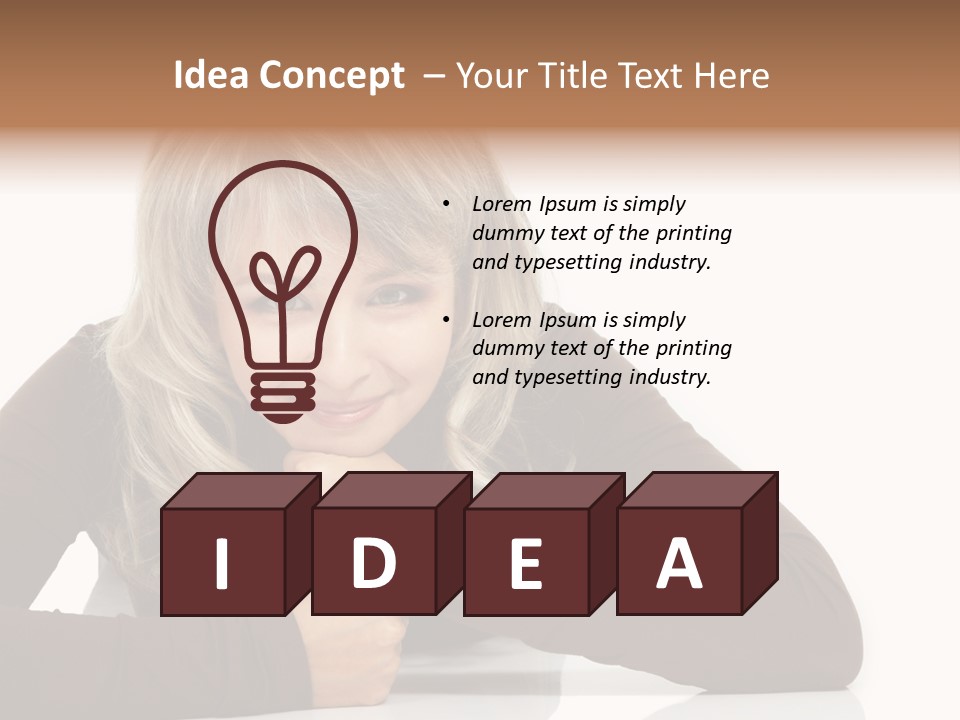 A Woman Sitting At A Table With Her Hand On Her Chin PowerPoint Template