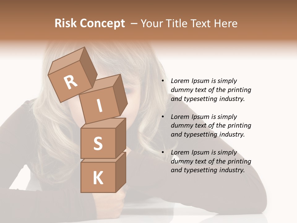 A Woman Sitting At A Table With Her Hand On Her Chin PowerPoint Template